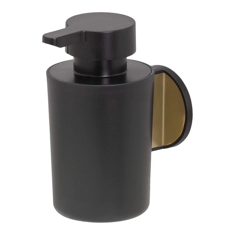 Tiger Tune Soap Dispenser, No Drilling Required Thanks to 3M Self-Adhesive Backing System, Optional Mounting with Screws and Plugs, Brass Brushed, Black, 6.8 x 12.3 x 109 cm
