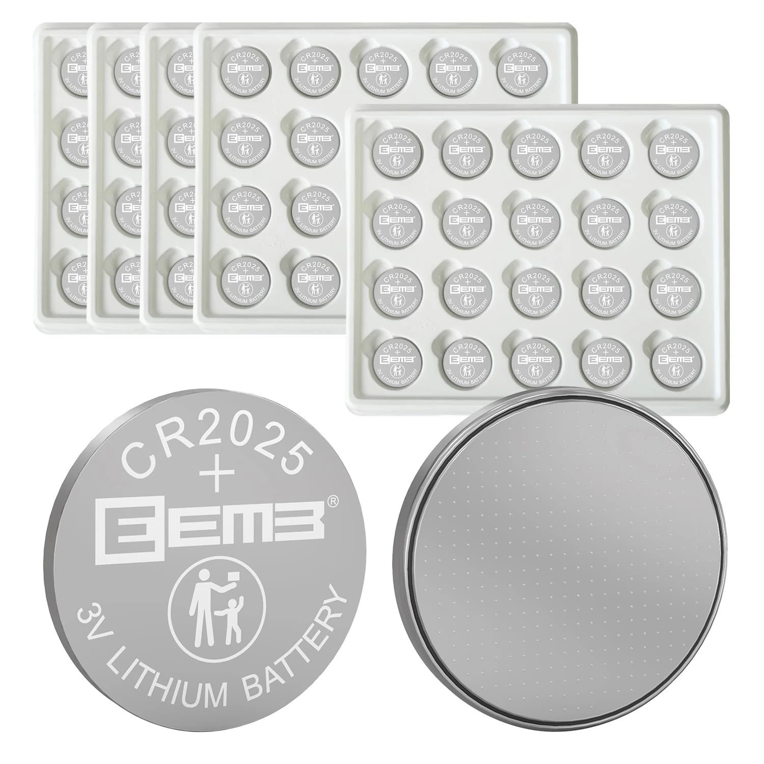EEMB 100 PACK CR2025 Battery 3V Lithium Battery Button Coin Cell Batteries 2025 Battery for Key FOBs, calculators, Coin counters, Watches, Heart Rate Monitors, Glucose monitors and More
