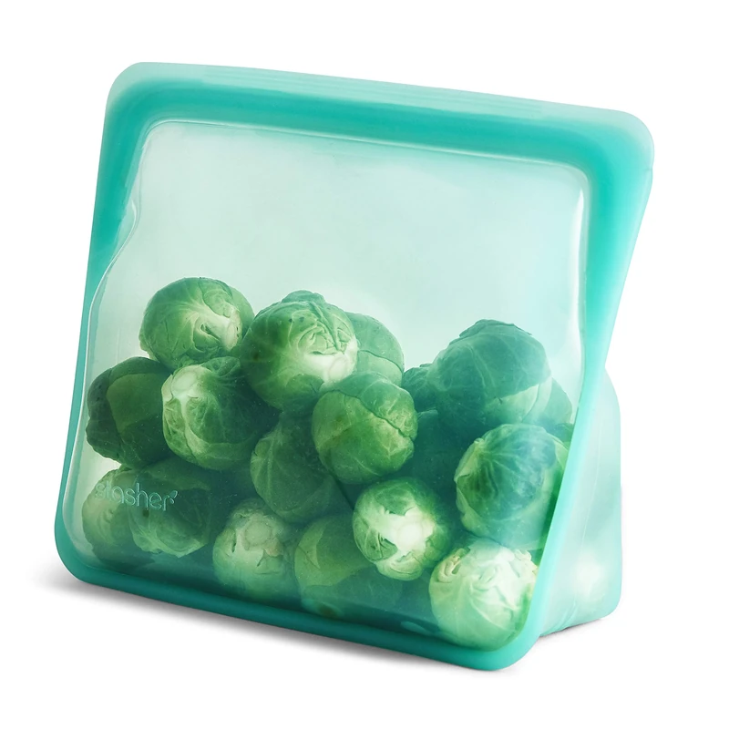 Stasher Stand Up Mid Bag (Aqua) | Reusable Freezer Bags For Travel and Food Storage | Silicone Resealable Plastic Bags | 24.1cm x 17.8cm x 3.2cm / 1.6L