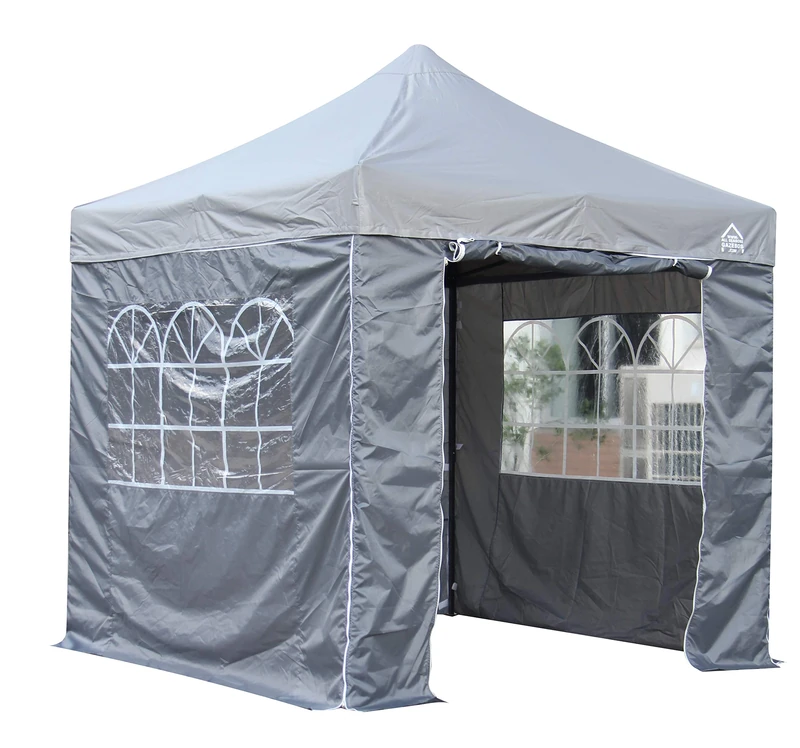 All Seasons Gazebos 2.5x2.5 Fully Waterproof Pop up Gazebo With 4 Zip up Sides and Accessories - Metallic Grey