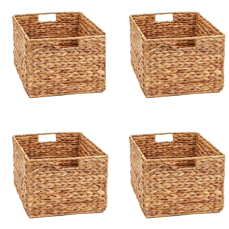 Trademark Innovations Large Foldable Rectangle Woven Wicker Basket Bins for Storage (Set of 4)