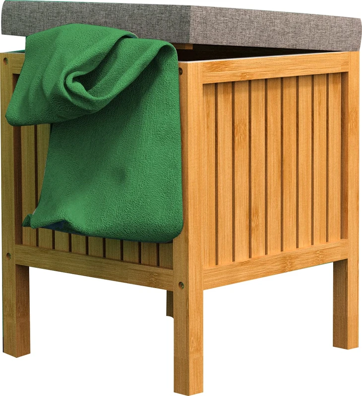 EISL BMBA02-WKBH Laundry Basket with Seat Cushion Sustainable Bathroom Furniture Bamboo Laundry Box with Lid Light Brown (W x H x D): Approx. 39 x 52 x 39 cm