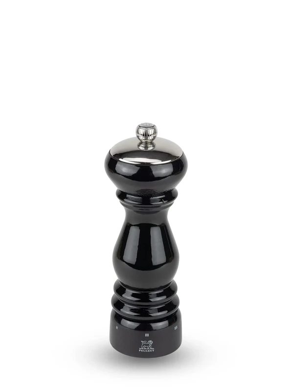 Peugeot - Paris Icone Manual Pepper Mill - Adjustable Grinder - Beechwood, Gloss Black, 18 cm