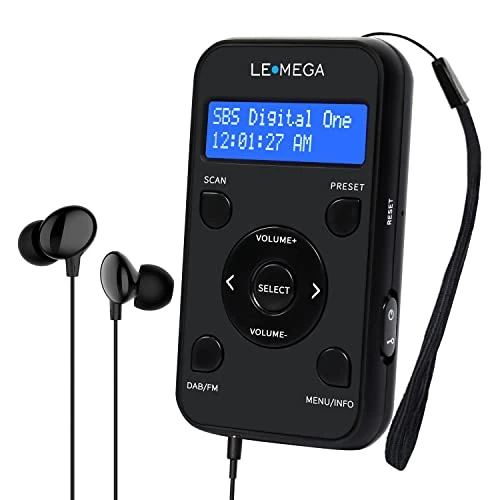 LEMEGA PR1 DAB/DAB+ Portable Pocket Digital Radio,Personal Mini DAB Sports Radio with Earphone,Rechargeable Battery with 15hr playtime,20 Station Presets-Black