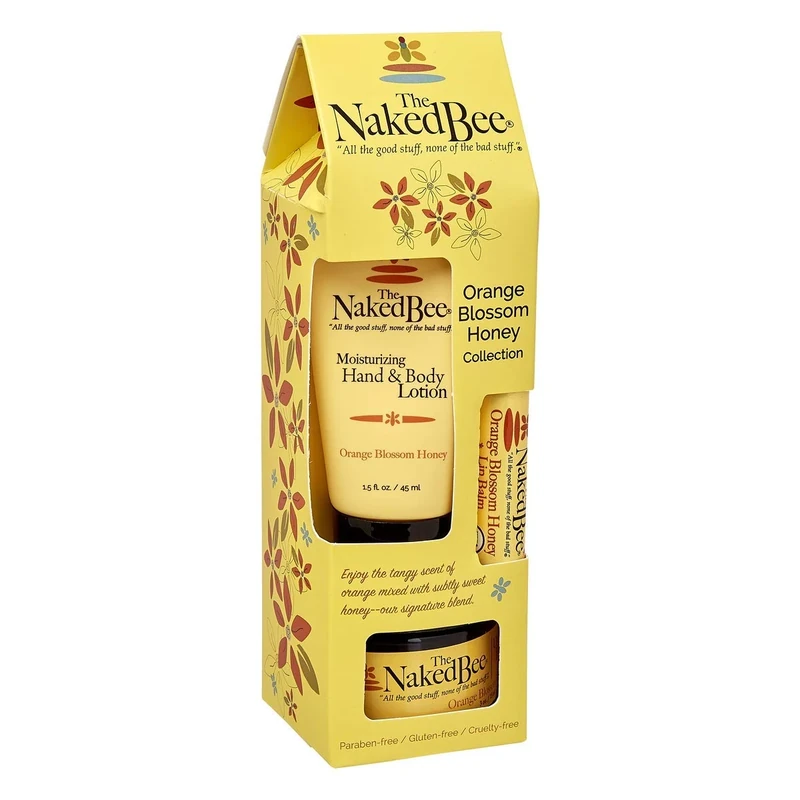 The Naked Bee Orange Blossom Honey Gift Collection. Body Butter, Body Lotion & Lip Balm Gift Set. Moisturising Body Care & Body Skin Care Collection. Moisturising Body Skincare Womens Gift Sets.