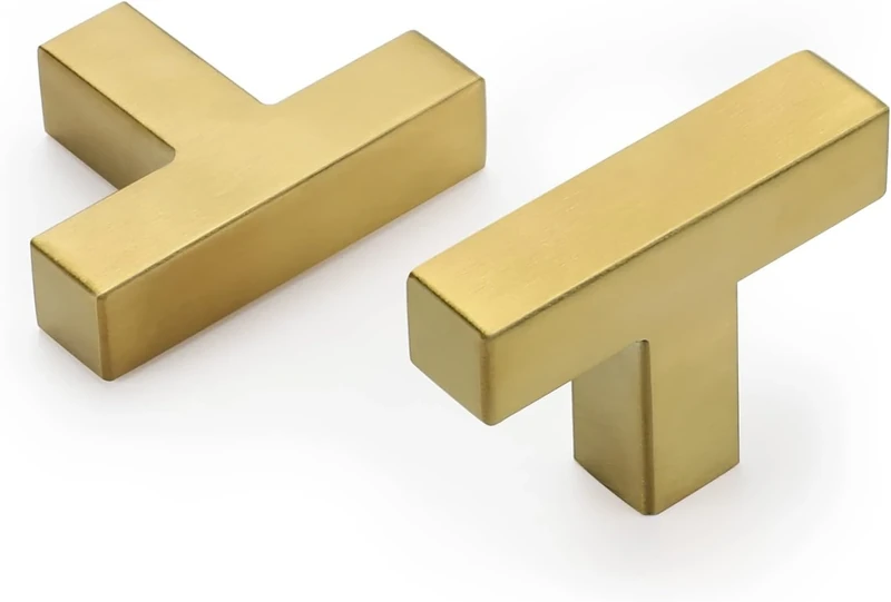 Goldenwarm 5 Pack Gold Cabinet Knobs Brushed Brass Bar Knob Cabinet Hardware Metal Drawer Knobs 2" Overall Length Bathroom Gold Cabinet Drawer Handles