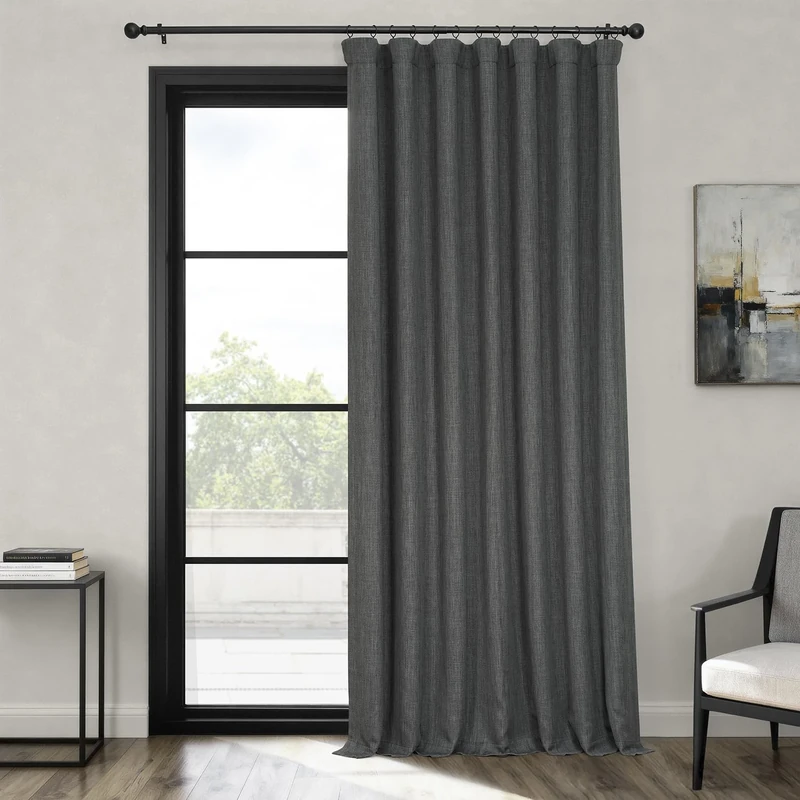HPD Half Price Drapes Extra Wide Linen Room Darkening Curtain (1 Panel) 100 X 84, BOCH-LN1854-84-DW, Dark Gravel