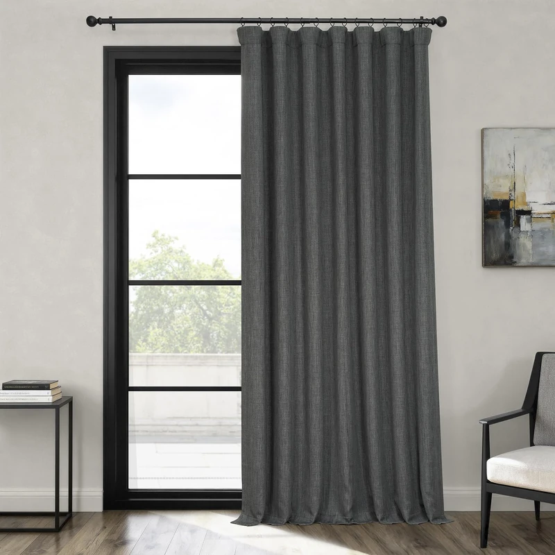 HPD Half Price Drapes Faux Linen Textured Room Darkening Curtains for Bedroom 96 Inches Long (1 Panel), 100W X 96L Extra Wide Curtains for Living Room Home Decor, Dark Gravel