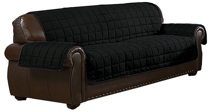 Quick Fit Jeremy Sherpa Reversible Water Resistant Microfiber Sofa Cover in Black