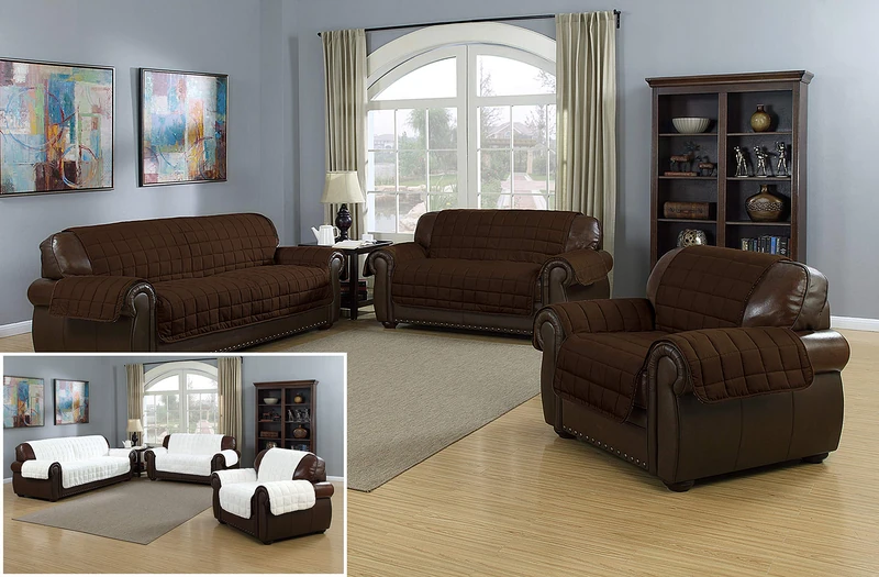 Quick Fit Jeremy Sherpa Reversible Waterproof Microfiber Love Chair Cover in Chocolate, 88x70.5