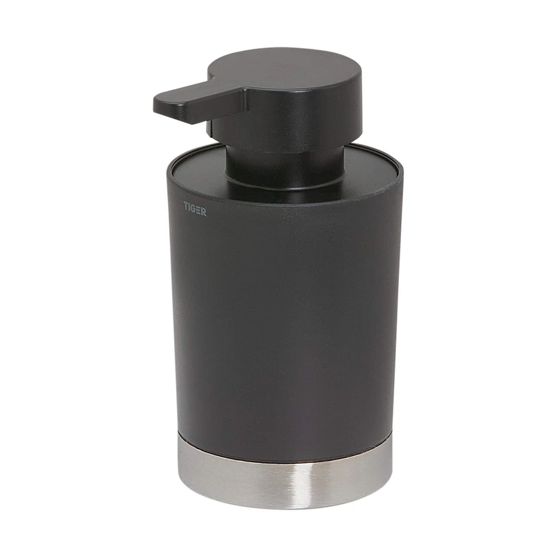 Tiger Tune Soap Dispenser Freestanding, Stainless Steel Brushed, Black, 6.8 x 12.4 x 8.3 cm