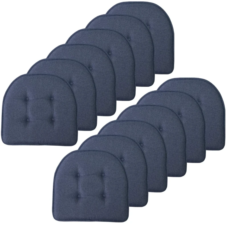 Sweet Home Collection Chair Cushion Memory Foam Pads Tufted Slip Non Skid Rubber Back U-Shaped 17" x 16" Seat Cover, 12 Count (Pack of 1), Denim Blue