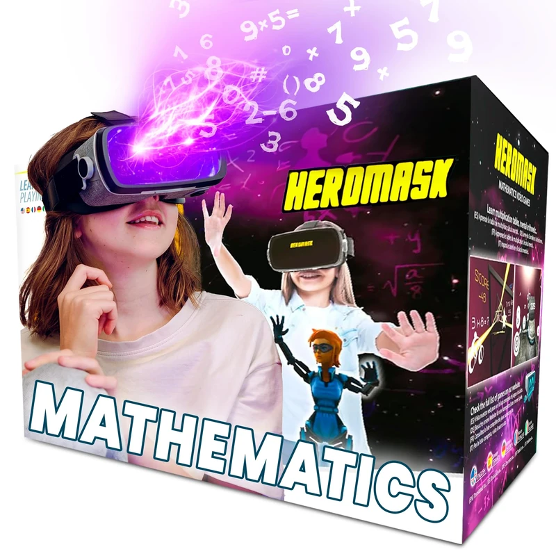 Heromask VR Headset + Maths Games (Boys&Girls 5-12) — Fun Gift to Practice Addition, Times Tables & More with Virtual Reality — Surprise kids with this Educational Toy! - Image 1