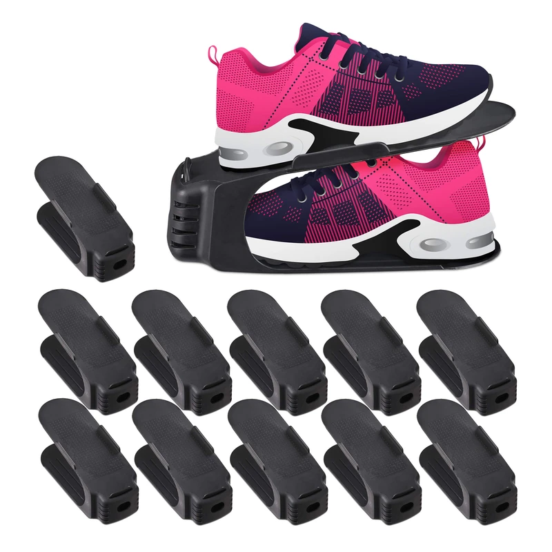 Relaxdays Stacking Shoe Slot Set of 12, Size 39/40, Non-Slip Shoe Rack, Organisers, Women’s Shoes, WxD: 9.5x24cm, Black