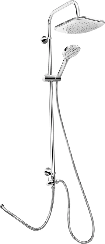 Cornat Square Neo TECBW3414 Shower System Chrome-Plated Square Shower Head and Hand Shower with 1 Jet Type Anti-Limescale Variable Borehole Distance/Shower Complete Set with Riser