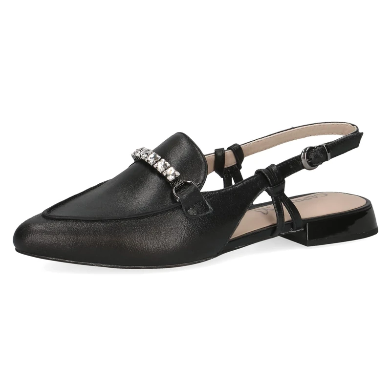 CAPRICE Women Slingback Pumps Leather Pointed, Black (Black Metallic), 6 UK - Image 1
