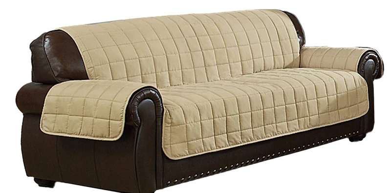 Quick Fit Joseph Flannel Reversible Waterproof Microfiber Sofa Cover in Taupe-Mocha