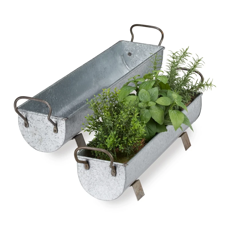 Relaxdays Window Box Gutter, Planter Garden & indoors, Set Of 2 Metal Tubs For Plants, Zinc Look, Silver