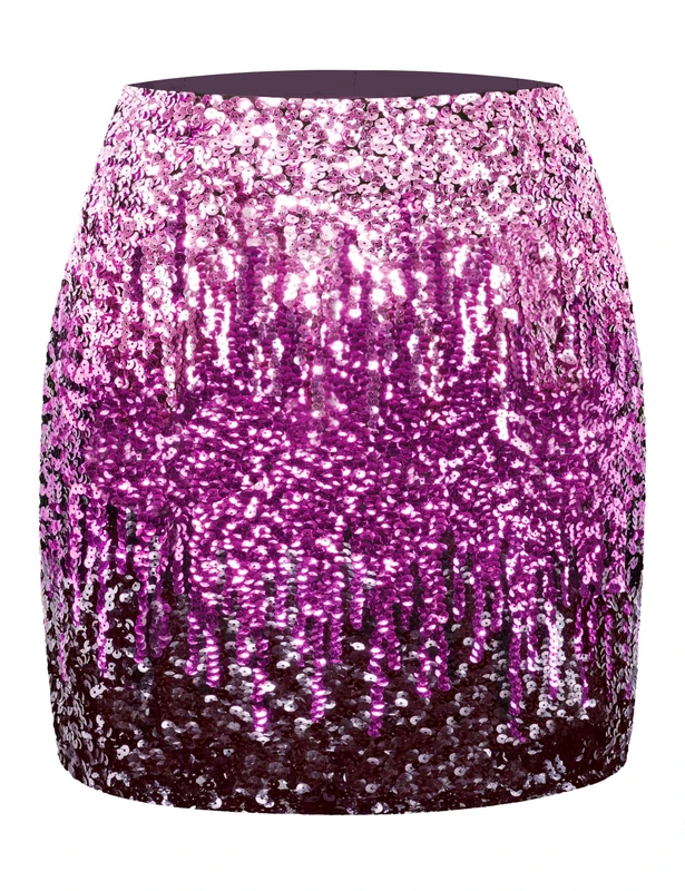 MANER Women's Sequin Skirt Sparkle Stretchy Bodycon Mini Skirts Night Out Party, Periwinkle/Festival Fuchsia/Dark Purple, M