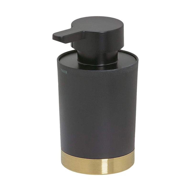 Tiger Tune Soap Dispenser Freestanding, Stainless Steel, Brass Brushed, Black, 6.8 x 12.4 x 8.3 cm