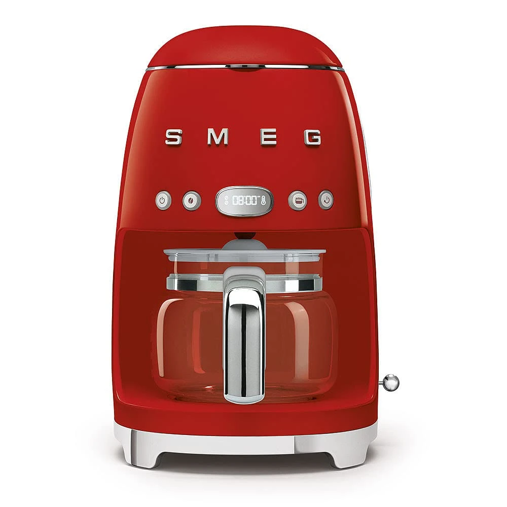 Smeg DCF02RDUK Drip Coffee Machine, Auto-Start Mode, Reuseable Filter, Digital Display, Anti-Drip System, Aroma Intensity Option, 1.4 Litre Tank, Red