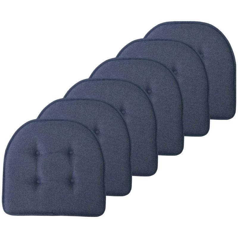 Sweet Home Collection Chair Cushion Memory Foam Pads Tufted Slip Non Skid Rubber Back U-Shaped 17" x 16" Seat Cover, 6 Count (Pack of 1), Denim Blue
