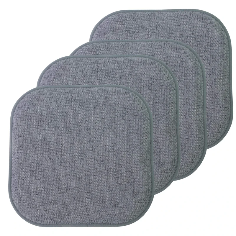 Sweet Home Collection Chair Cushion Memory Foam Pads Honeycomb Pattern Slip Non Skid Rubber Back Rounded Square 16" x 16" Seat Cover, Alexis Blue/Gray - 4 Pack