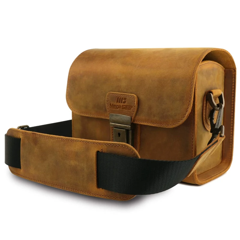 MegaGear Pebble MG1725 Genuine Leather Camera Messenger Bag for Mirrorless, Instant and DSLR Cameras - Camel - Image 1