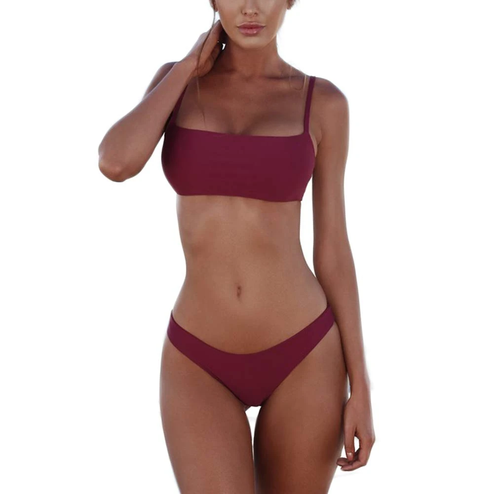 meioro Bikini Set Swimsuits for Women Low Waist Thong Swimwear Bathing Suits No Rims Swimming Costume (L,Purple)