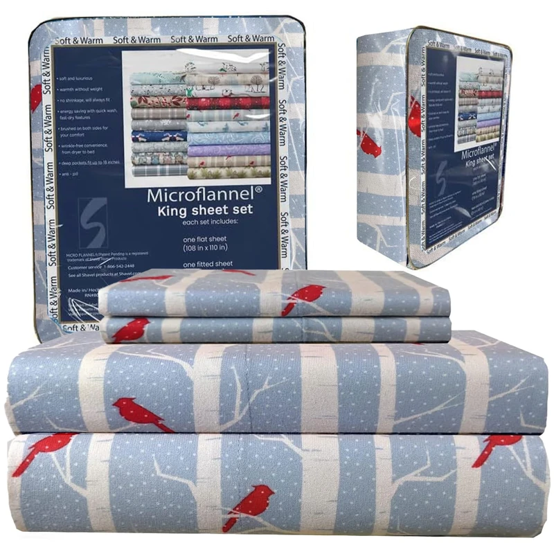 Thermee Micro Flannel Sheet Set, Machine Wash & Dry, No Pilling, Deep Pocket with Pillowcase(s), Flannel, Birches Blue, King
