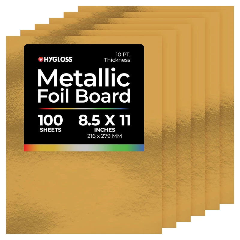Hygloss Metallic Foil Board Sheets for Arts & Crafts, Classroom Activities & Artists-8.5 x 11 Inches-Gold-100, Gold, 100 Count