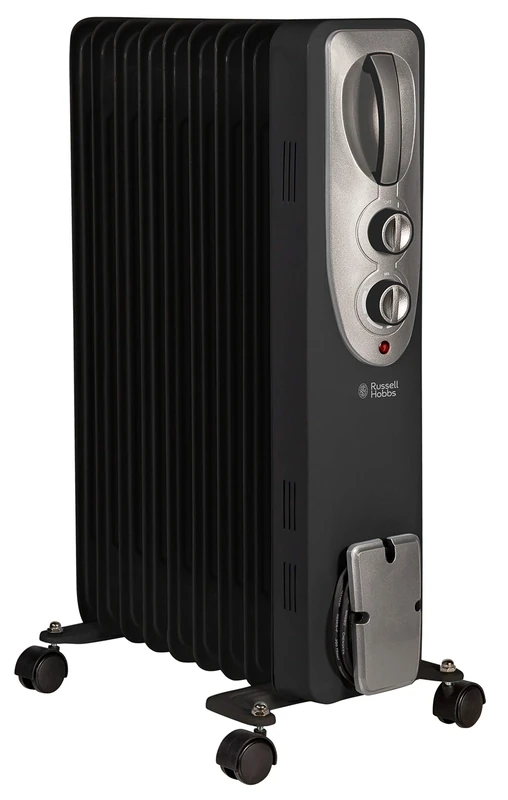 Russell Hobbs 2kW Oil Filled Radiator, 9 Fin Portable Electric Heater - Black, Adjustable Thermostat, Safety Cut-off, 20 m sq Room Size, RHOFR5002B-AZ, 2 Year Guarantee