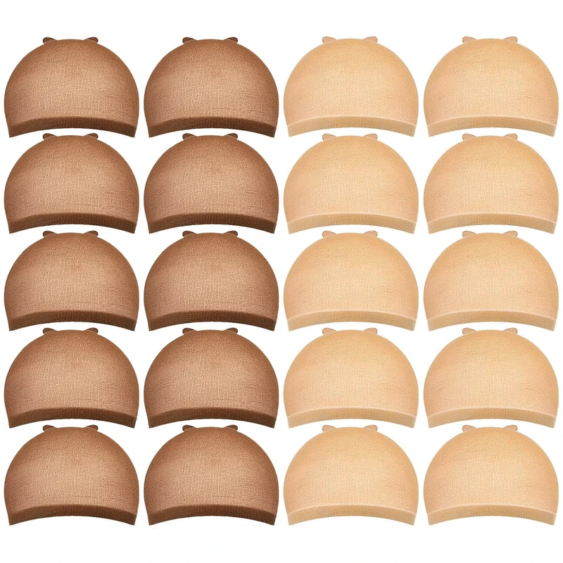 Wig Cap, MORGLES 10pcs Light Brown & 10pcs Dark Brown Stretchy Stocking Wig Caps for Women Men