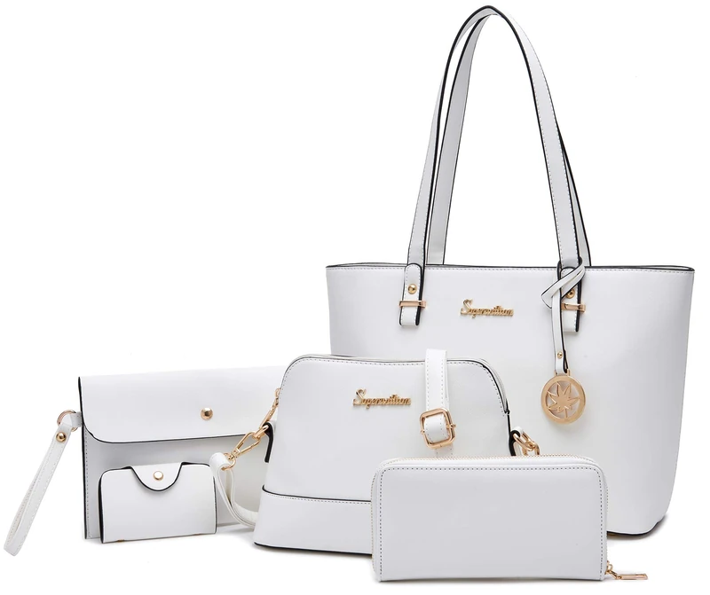 Soperwillton Handbag for Women Wallet Tote Bag Shoulder Bags Top Handle Satchel 5pcs Purse Set, Beige, L