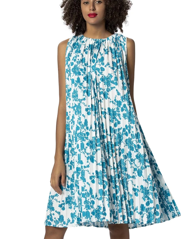 APART Fashion Women's Printed Dress, Turquoise Cream, 10