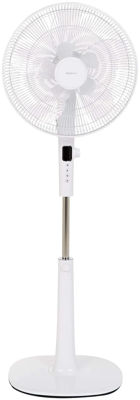 Amazon Basics Height & Tilt Angle Adjustable Oscillating Digital Dual 5-Blade 12-Speed Standing Pedestal Fan with Remote Control, White