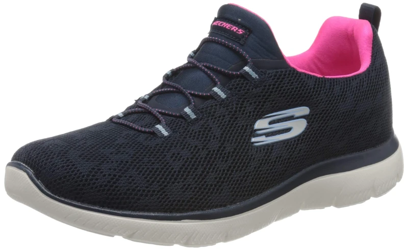 Skechers Women's Summits Leopard Spot Trainers,Navy Mesh / Hot Pink Trim,5 UK