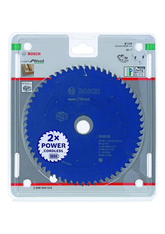 Bosch Professional Circular Saw Blade Expert (for Wood, 190 x 30 x 1.5 mm, 60 teeth; Accessories: Cordless Circular Saw)