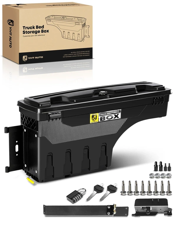 YHTAUTO Truck Bed Storage Tool Box Lockable Compatible with 2002-2018, 2020-2021 Dodge Ram 1500 2500 3500, 2019-2021 Ram 1500 Classic Driver Side, Not Fit Ram Box, Swing Waterproof Wheel Well Toolbox