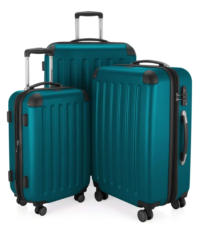 HAUPTSTADTKOFFER - Spree - Set of 3 Hard-Side Luggages Glossy Suitcase Hardside Spinner Trolley Expandable (55, 65 & 75 cm) TSA, Aqua Green