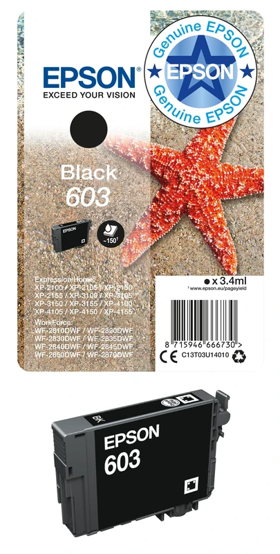 Epson 603 Black Starfish Genuine, Ink Cartridge, Standard Capacity