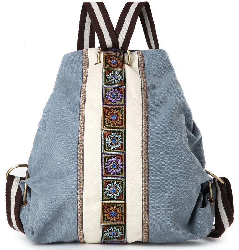 Goodhan Women Canvas Backpack Daypack Casual Shoulder Bag, Vintage Heavy-duty Anti-theft Travel Backpack, Blue Grey, One Size, Soft - Image 1