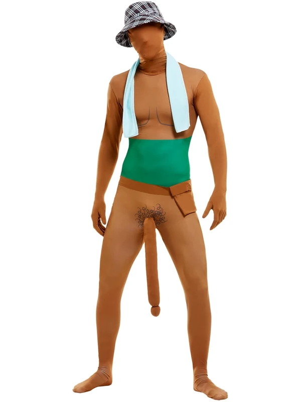 Smiffys Big Willy Man Costume, with All In One, Hat, Scarf & Bag, Funny Fancy Dress, Adult Dress Up Costumes