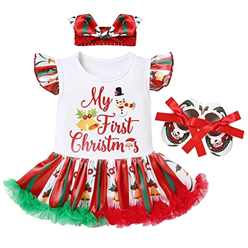 FYMNSI Newborn Infant Baby Girl My 1st Halloween Outfit Flutter Sleeve Pumpkin Bowknot Tutu Princess Polka Dots Romper Dress + Headband + Shoes 3pcs Party Festival Clothes Set for 0-18M