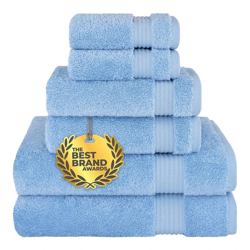 Cotton Paradise 6 Piece Towel Set, 100% Turkish Cotton Soft Absorbent Towels for Bathroom, 2 Bath Towels 2 Hand Towels 2 Washcloths, Sky Blue Towel Set