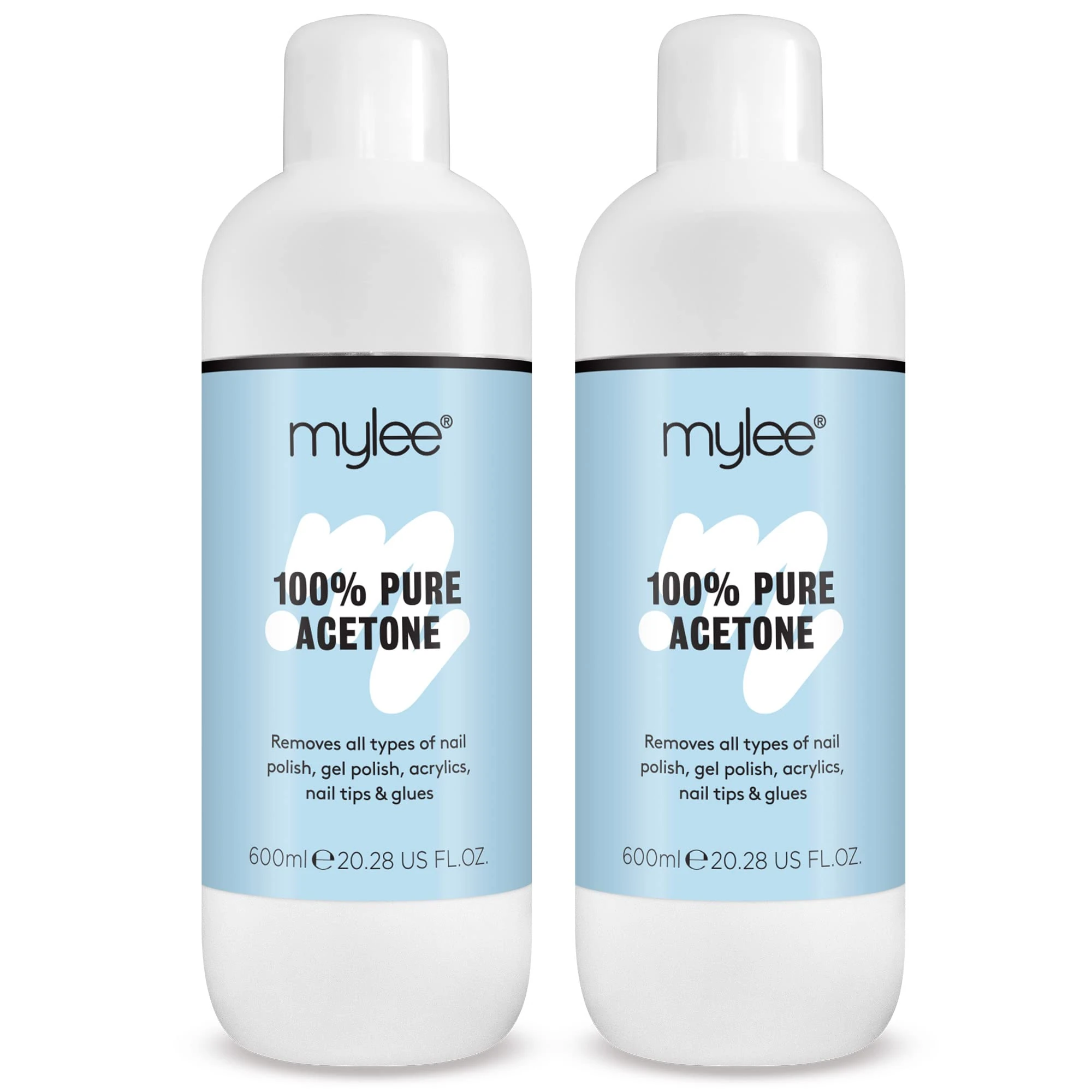 Mylee 100% Pure Acetone Professional Nail Polish Remover for UV/LED Gel Soak Off (2x 600ml)