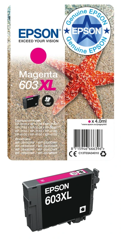 Epson 603XL Magenta Starfish High Yield Genuine, Ink Cartridge,XL High Capacity