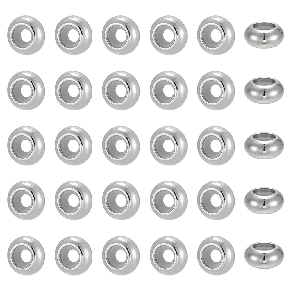 PH PandaHall 35pcs Stopper Beads Ring Spacer 10x5mm 304 Stainless Steel Ring Stopper Rubber Slider Insert Locating O Rings Necklace Charm Spacer for Bracelet Jewellery Making, Hole: 3mm