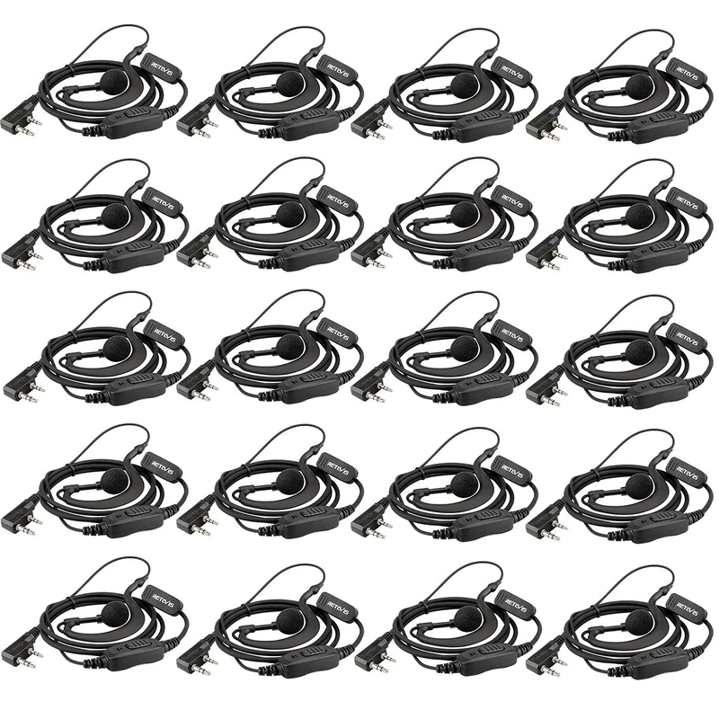 Retevis RE3120 Walkie Talkie Earpiece 2 Pin C-type Radio Security Headset Compatible with 2 Way Radio RT24 RT27 RT28 RT22 RT617 RT618 RT619 Baofeng BF-888S BF-88E Kenwood (20 Pcs)