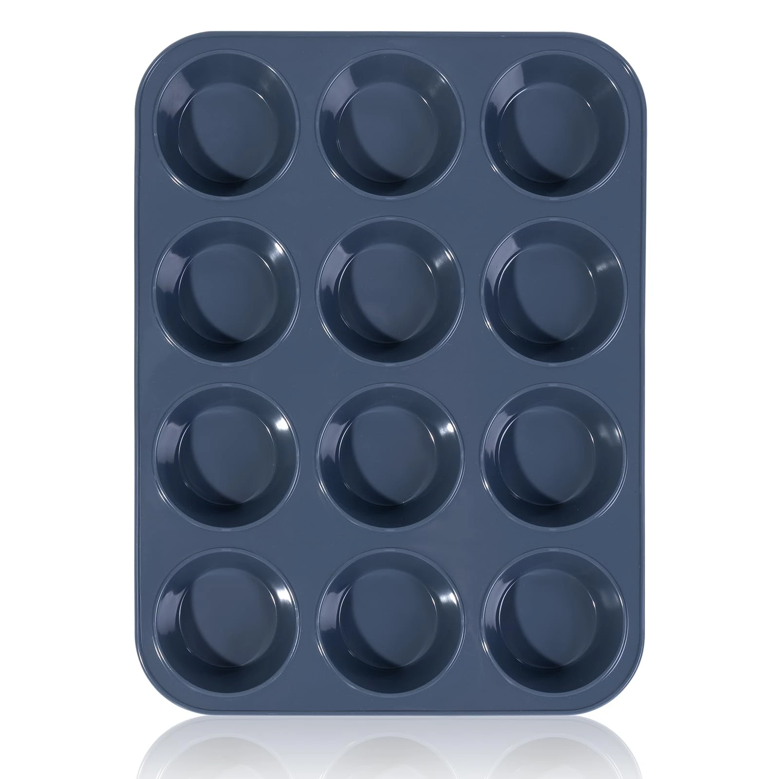 Super Kitchen Large Muffin Tray 12 Cup Silicone Muffin Pan, Non-Stick Muffin Cupcake Tin, Baking Mould for Muffins or Cupcakes, Bakeware 33 x 25 x 3 cm (Grey)